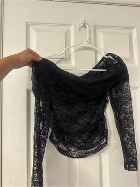 SHEIN Black Lace Off-Shoulder Long Sleeve Blouse